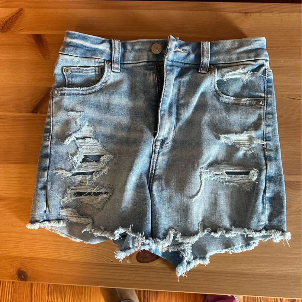 American Eagle Outfitters Blue Distressed Jean Shorts